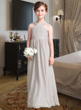 Joyce A-Line Floor-length Flower Girl Dress - Chiffon Sleeveless V-neck With Bow(s) UKP0015725