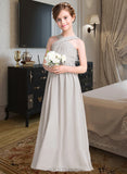 Joyce A-Line Floor-length Flower Girl Dress - Chiffon Sleeveless V-neck With Bow(s) UKP0015725