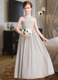 Joyce A-Line Floor-length Flower Girl Dress - Chiffon Sleeveless V-neck With Bow(s) UKP0015725