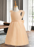 Tori A-Line Knee-length Flower Girl Dress - Tulle Sleeveless Scoop Neck With Bow(s) UKP0015728