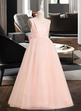 Cristal Ball-Gown/Princess Floor-length Flower Girl Dress - Satin/Tulle Sleeveless V-neck With Bow(s) UKP0015729