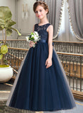 Beatrice A-Line Floor-length Flower Girl Dress - Satin/Tulle/Lace Sleeveless Scoop Neck UKP0015731