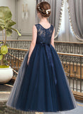 Beatrice A-Line Floor-length Flower Girl Dress - Satin/Tulle/Lace Sleeveless Scoop Neck UKP0015731