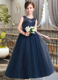 Beatrice A-Line Floor-length Flower Girl Dress - Satin/Tulle/Lace Sleeveless Scoop Neck UKP0015731