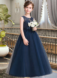 Beatrice A-Line Floor-length Flower Girl Dress - Satin/Tulle/Lace Sleeveless Scoop Neck UKP0015731