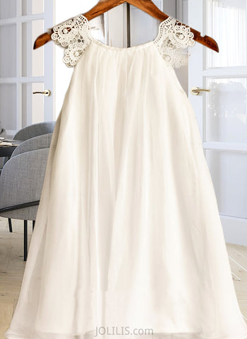 Nicole A-Line Knee-length Flower Girl Dress - Chiffon Sleeveless Scoop Neck With Lace UKP0015732