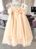 Aisha A-Line/Princess Knee-length Flower Girl Dress - Tulle Sleeveless Straps With Beading UKP0015734