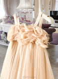 Aisha A-Line/Princess Knee-length Flower Girl Dress - Tulle Sleeveless Straps With Beading UKP0015734