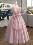 Yuliana Ball-Gown/Princess Floor-length Flower Girl Dress - Satin/Tulle/Lace Sleeveless Scoop Neck With Beading/Sequins UKP0015735