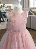 Yuliana Ball-Gown/Princess Floor-length Flower Girl Dress - Satin/Tulle/Lace Sleeveless Scoop Neck With Beading/Sequins UKP0015735