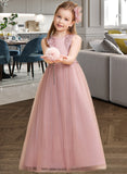 Yuliana Ball-Gown/Princess Floor-length Flower Girl Dress - Satin/Tulle/Lace Sleeveless Scoop Neck With Beading/Sequins UKP0015735