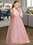 Yuliana Ball-Gown/Princess Floor-length Flower Girl Dress - Satin/Tulle/Lace Sleeveless Scoop Neck With Beading/Sequins UKP0015735