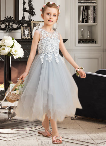 Angel A-Line Tea-length Flower Girl Dress - Tulle/Lace Sleeveless Scoop Neck UKP0015737