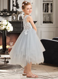 Angel A-Line Tea-length Flower Girl Dress - Tulle/Lace Sleeveless Scoop Neck UKP0015737