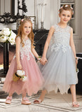 Angel A-Line Tea-length Flower Girl Dress - Tulle/Lace Sleeveless Scoop Neck UKP0015737