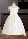 Diamond A-Line Tea-length Flower Girl Dress - Satin/Tulle Sleeveless Square Neckline With Lace/Sash UKP0015738