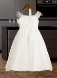 Diamond A-Line Tea-length Flower Girl Dress - Satin/Tulle Sleeveless Square Neckline With Lace/Sash UKP0015738