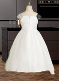 Diamond A-Line Tea-length Flower Girl Dress - Satin/Tulle Sleeveless Square Neckline With Lace/Sash UKP0015738