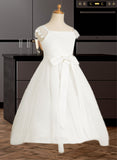 Diamond A-Line Tea-length Flower Girl Dress - Satin/Tulle Sleeveless Square Neckline With Lace/Sash UKP0015738