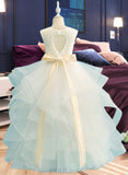 Paris Ball-Gown/Princess Floor-length Flower Girl Dress - Satin/Tulle/Lace Sleeveless Scoop Neck With Bow(s) (Detachable sash) UKP0015741