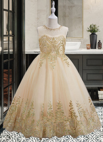 Anabelle Ball-Gown/Princess Floor-length Flower Girl Dress - Tulle Sleeveless Scoop Neck With Beading UKP0015745