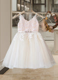 Rayna A-Line Knee-length Flower Girl Dress - Tulle/Lace Sleeveless Straps UKP0015746