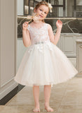 Rayna A-Line Knee-length Flower Girl Dress - Tulle/Lace Sleeveless Straps UKP0015746