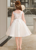 Rayna A-Line Knee-length Flower Girl Dress - Tulle/Lace Sleeveless Straps UKP0015746