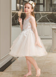 Rayna A-Line Knee-length Flower Girl Dress - Tulle/Lace Sleeveless Straps UKP0015746