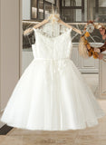 Rayna A-Line Knee-length Flower Girl Dress - Tulle/Lace Sleeveless Straps UKP0015746