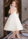 Tatum A-Line Tea-length Flower Girl Dress - Tulle/Lace Sleeveless Scoop Neck With Beading/Flower(s) UKP0015748