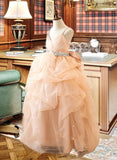 Anya Ball-Gown/Princess Floor-length Flower Girl Dress - Tulle Sleeveless Straps With Ruffles/Bow(s)/Rhinestone UKP0015749