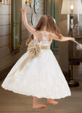 Tori A-Line/Princess Ankle-length Flower Girl Dress - Satin/Tulle/Lace Sleeveless Scoop Neck With Sash/Bow(s) UKP0015754