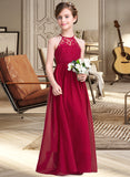 Veronica A-Line Floor-length Flower Girl Dress - Chiffon/Lace Sleeveless Scoop Neck UKP0015759