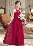 Veronica A-Line Floor-length Flower Girl Dress - Chiffon/Lace Sleeveless Scoop Neck UKP0015759