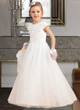 Alaina Ball Gown Floor-length Flower Girl Dress - Satin/Tulle Sleeveless Scoop Neck With Beading/Appliques UKP0015761