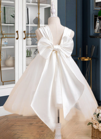 Jennifer Ball-Gown/Princess Knee-length Flower Girl Dress - Tulle Sleeveless Square Neckline With Bow(s) UKP0015763