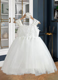 Jennifer Ball-Gown/Princess Knee-length Flower Girl Dress - Tulle Sleeveless Square Neckline With Bow(s) UKP0015763