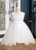 Jennifer Ball-Gown/Princess Knee-length Flower Girl Dress - Tulle Sleeveless Square Neckline With Bow(s) UKP0015763