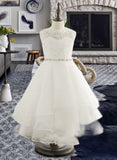 Helga A-Line Tea-length Flower Girl Dress - Organza/Lace Sleeveless Scoop Neck With Beading/Rhinestone UKP0015765