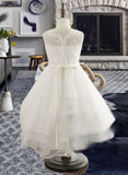 Helga A-Line Tea-length Flower Girl Dress - Organza/Lace Sleeveless Scoop Neck With Beading/Rhinestone UKP0015765