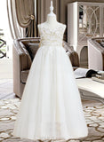 Anya Ball-Gown/Princess Floor-length Flower Girl Dress - Satin/Tulle Sleeveless V-neck With Lace/Bow(s) UKP0015766