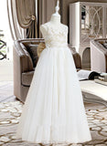 Anya Ball-Gown/Princess Floor-length Flower Girl Dress - Satin/Tulle Sleeveless V-neck With Lace/Bow(s) UKP0015766