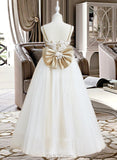 Anya Ball-Gown/Princess Floor-length Flower Girl Dress - Satin/Tulle Sleeveless V-neck With Lace/Bow(s) UKP0015766