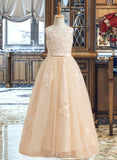 Kailey Ball-Gown/Princess Floor-length Flower Girl Dress - Tulle/Lace Sleeveless Scoop Neck With Beading/Sequins/Bow(s) UKP0015770