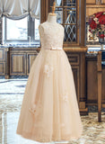 Kailey Ball-Gown/Princess Floor-length Flower Girl Dress - Tulle/Lace Sleeveless Scoop Neck With Beading/Sequins/Bow(s) UKP0015770