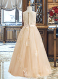 Kailey Ball-Gown/Princess Floor-length Flower Girl Dress - Tulle/Lace Sleeveless Scoop Neck With Beading/Sequins/Bow(s) UKP0015770