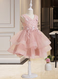 Amelie A-Line Knee-length Flower Girl Dress - Tulle/Lace Sleeveless V-neck With Beading/Flower(s)/Sequins UKP0015771