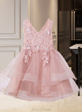 Amelie A-Line Knee-length Flower Girl Dress - Tulle/Lace Sleeveless V-neck With Beading/Flower(s)/Sequins UKP0015771