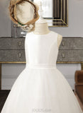 Heidy A-Line Tea-length Flower Girl Dress - Satin/Tulle Sleeveless Scoop Neck UKP0015773